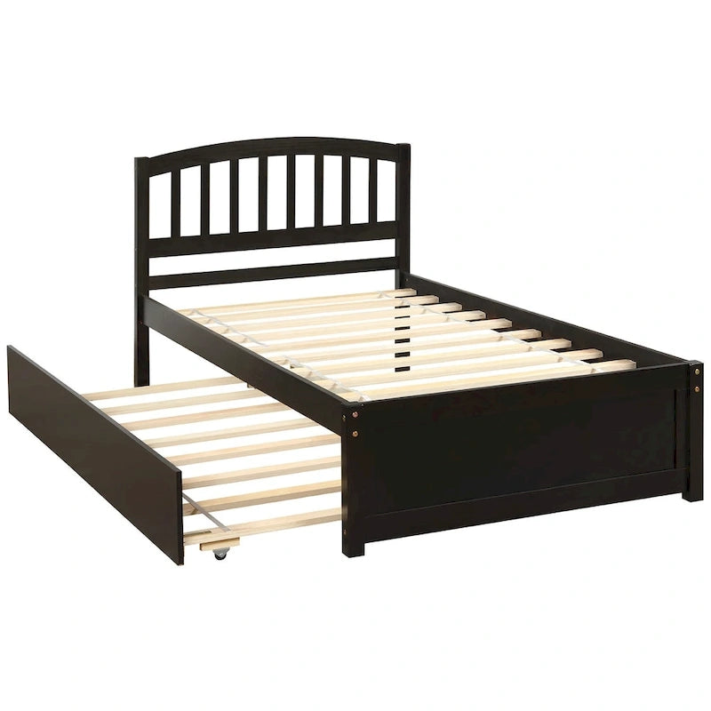 Cama de plataforma Twin Pine con nido y cabecero de listones