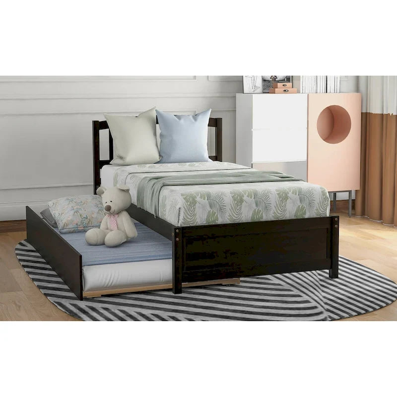 Cama de plataforma Twin Pine con nido y cabecero de listones