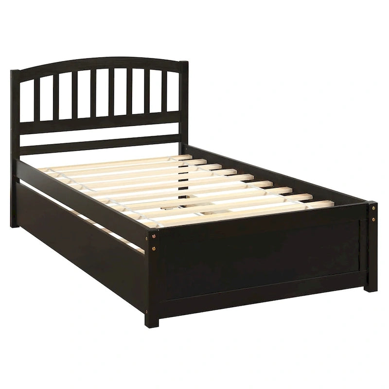 Cama de plataforma Twin Pine con nido y cabecero de listones