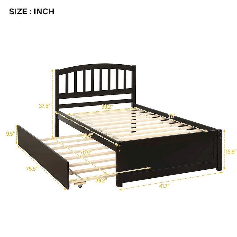 Cama de plataforma Twin Pine con nido y cabecero de listones