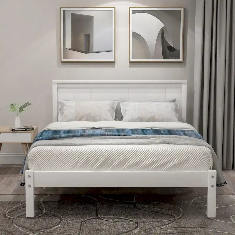 Base de cama con cabecero, con soporte de listones de madera