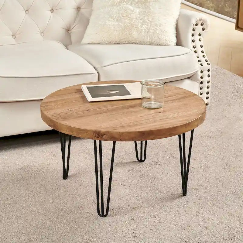 Mesa auxiliar de madera con patas de hierro