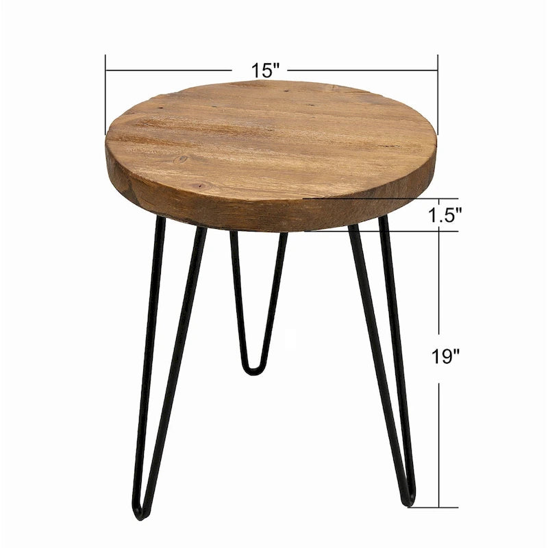 Mesa auxiliar de madera con patas de hierro