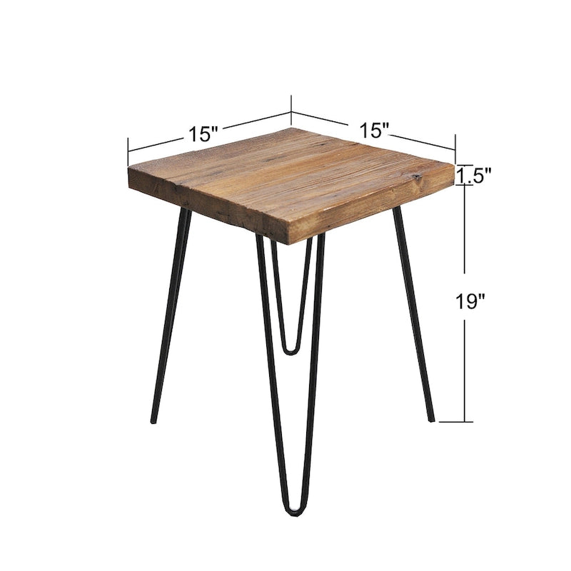 Mesa auxiliar de madera con patas de hierro