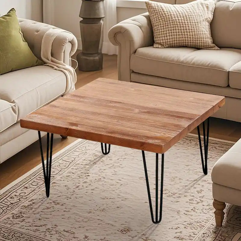 Mesa auxiliar de madera con patas de hierro