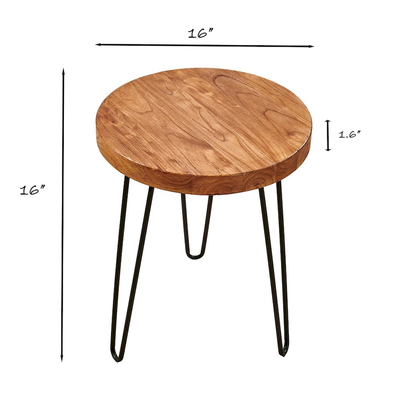 Mesa auxiliar de madera con patas de hierro