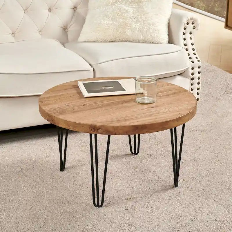 Mesa auxiliar de madera con patas de hierro