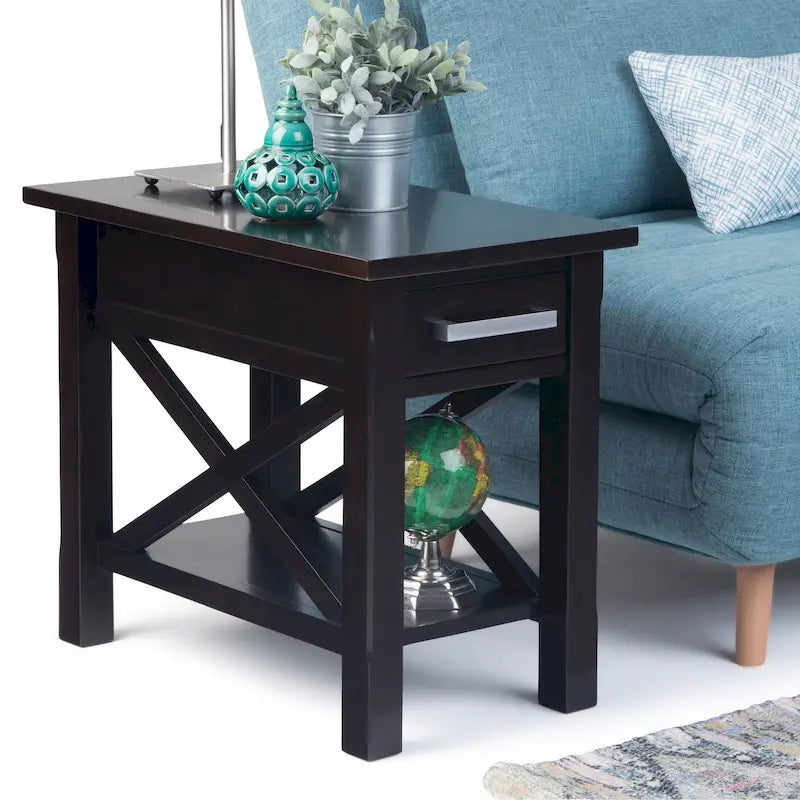 Mesa Auxiliar Estrecha de Madera Maciza con 1 Cajón y Estante Inferior, 14" de Ancho – 8 Opciones de Color