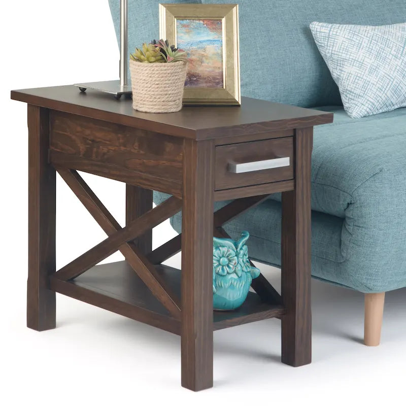 Mesa Auxiliar Estrecha de Madera Maciza con 1 Cajón y Estante Inferior, 14" de Ancho – 8 Opciones de Color