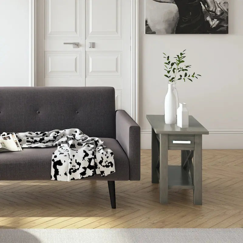 Mesa Auxiliar Estrecha de Madera Maciza con 1 Cajón y Estante Inferior, 14" de Ancho – 8 Opciones de Color