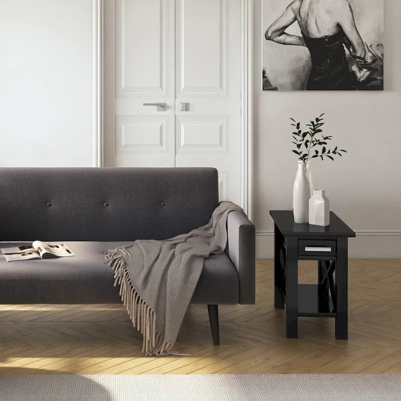 Mesa Auxiliar Estrecha de Madera Maciza con 1 Cajón y Estante Inferior, 14" de Ancho – 8 Opciones de Color