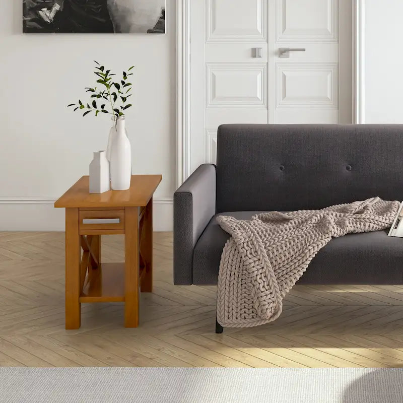 Mesa Auxiliar Estrecha de Madera Maciza con 1 Cajón y Estante Inferior, 14" de Ancho – 8 Opciones de Color