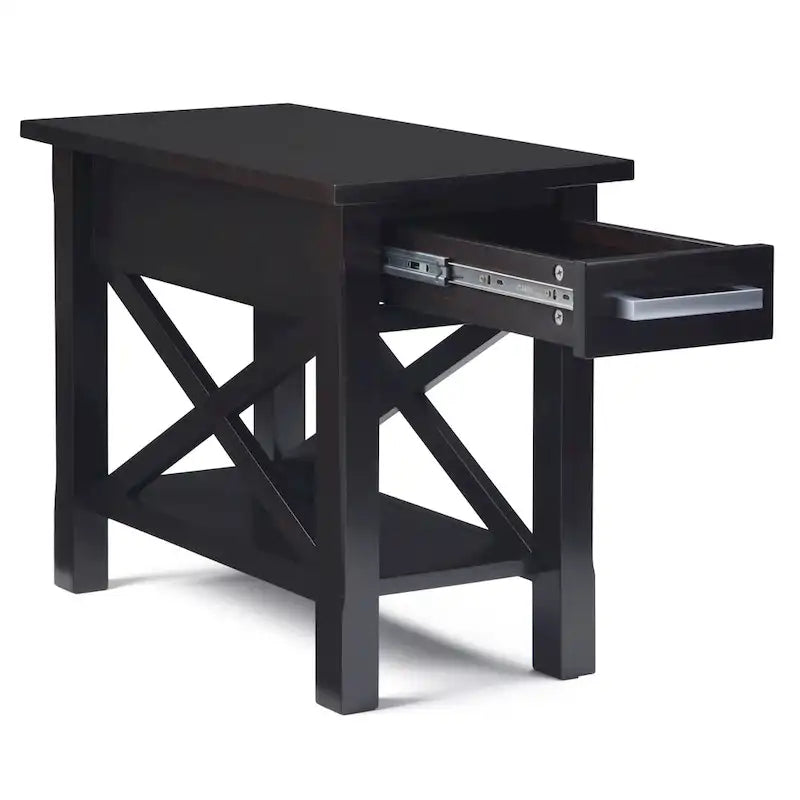 Mesa Auxiliar Estrecha de Madera Maciza con 1 Cajón y Estante Inferior, 14" de Ancho – 8 Opciones de Color