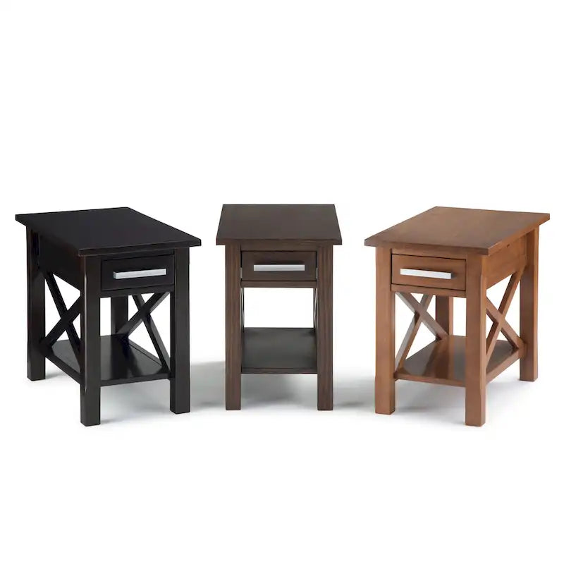 Mesa Auxiliar Estrecha de Madera Maciza con 1 Cajón y Estante Inferior, 14" de Ancho – 8 Opciones de Color