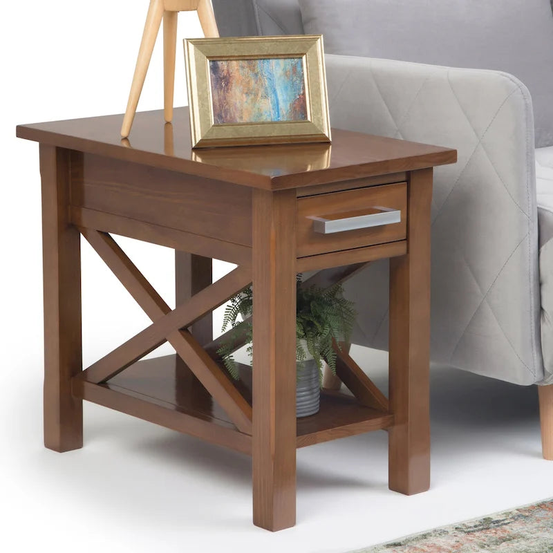 Mesa Auxiliar Estrecha de Madera Maciza con 1 Cajón y Estante Inferior, 14" de Ancho – 8 Opciones de Color