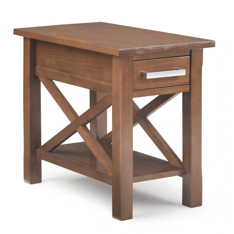 Mesa Auxiliar Estrecha de Madera Maciza con 1 Cajón y Estante Inferior, 14" de Ancho – 8 Opciones de Color