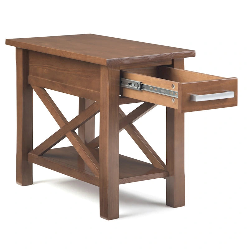 Mesa Auxiliar Estrecha de Madera Maciza con 1 Cajón y Estante Inferior, 14" de Ancho – 8 Opciones de Color