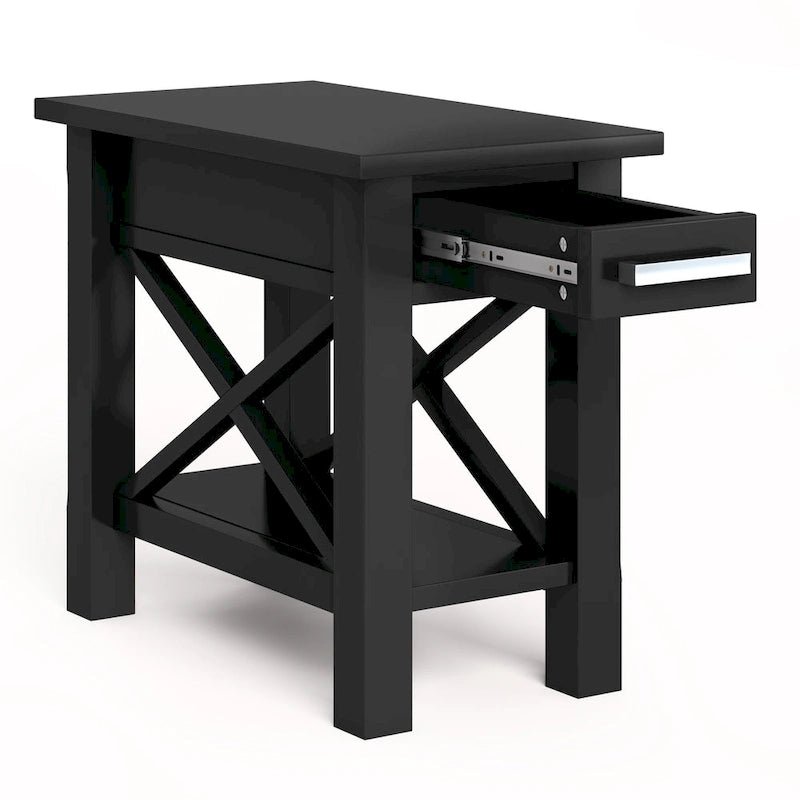 Mesa Auxiliar Estrecha de Madera Maciza con 1 Cajón y Estante Inferior, 14" de Ancho – 8 Opciones de Color