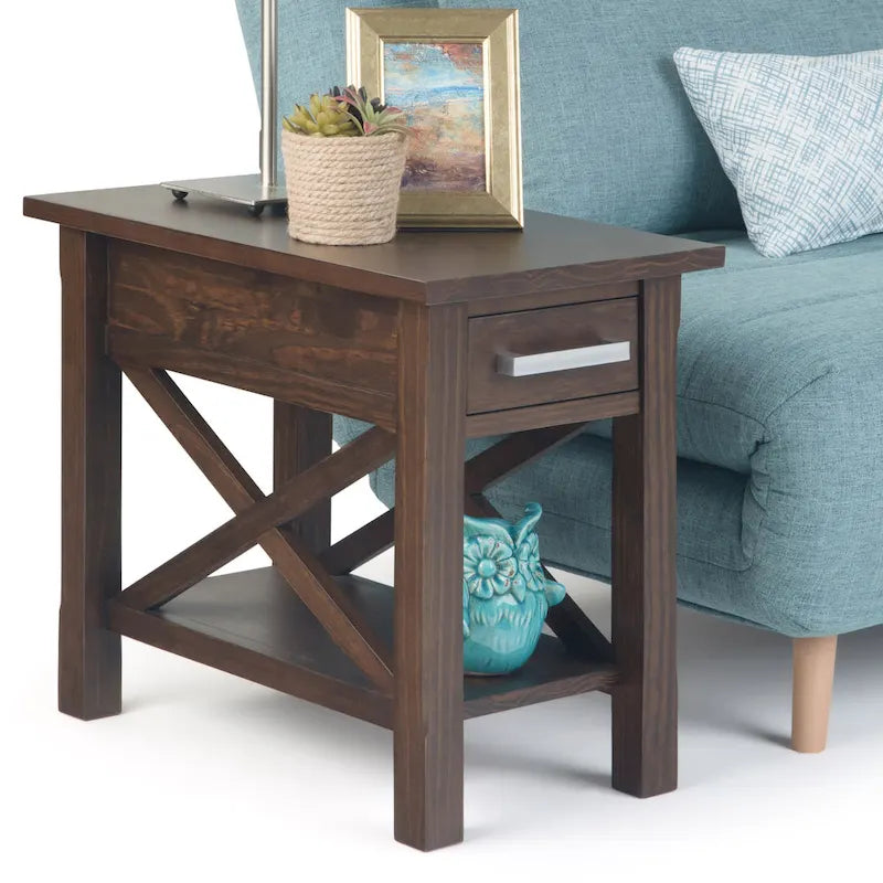 Mesa Auxiliar Estrecha de Madera Maciza con 1 Cajón y Estante Inferior, 14" de Ancho – 8 Opciones de Color