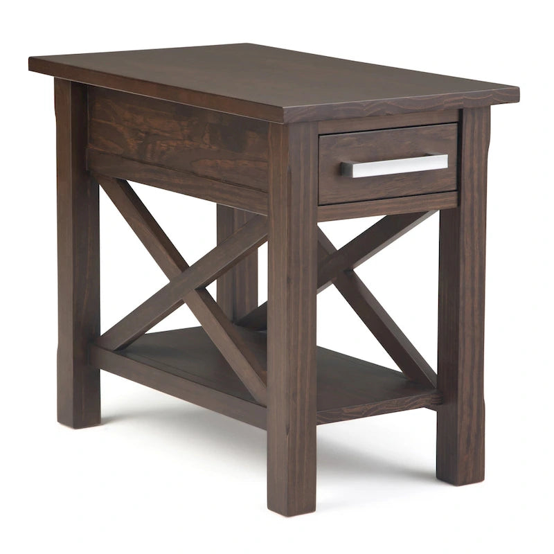 Mesa Auxiliar Estrecha de Madera Maciza con 1 Cajón y Estante Inferior, 14" de Ancho – 8 Opciones de Color