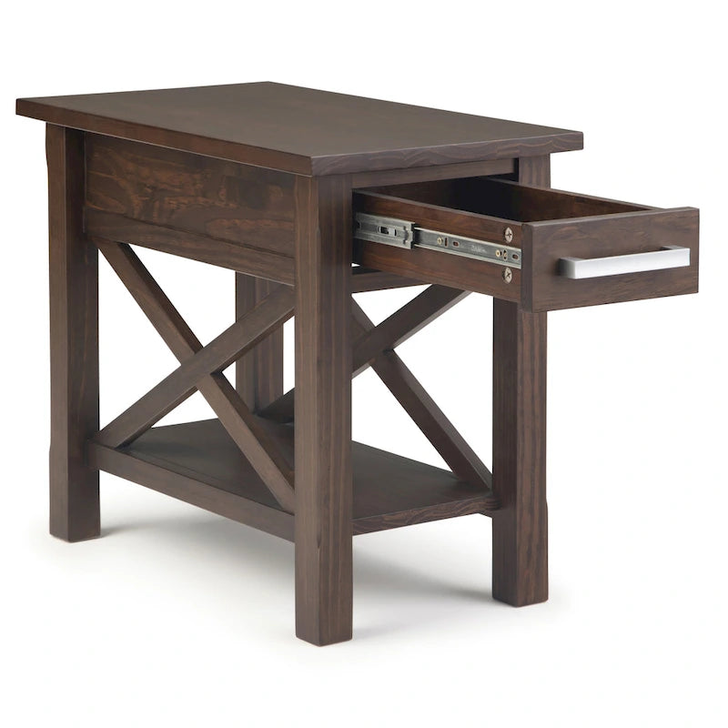 Mesa Auxiliar Estrecha de Madera Maciza con 1 Cajón y Estante Inferior, 14" de Ancho – 8 Opciones de Color