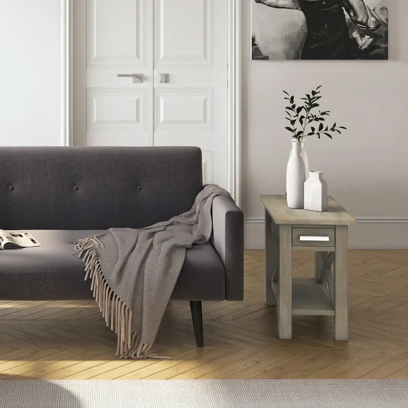 Mesa Auxiliar Estrecha de Madera Maciza con 1 Cajón y Estante Inferior, 14" de Ancho – 8 Opciones de Color