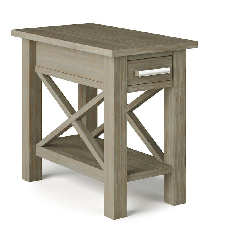 Mesa Auxiliar Estrecha de Madera Maciza con 1 Cajón y Estante Inferior, 14" de Ancho – 8 Opciones de Color