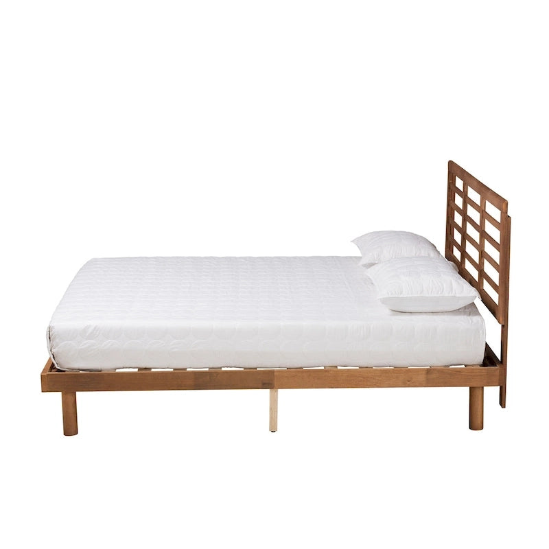 Cama plataforma baja de cabecero de listones de nogal y fresno de mediados de siglo - Matrimonial / Queen / King