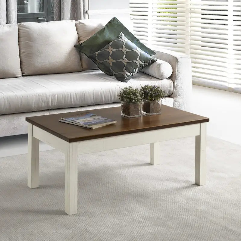 Mesa de centro de madera blanca decapada