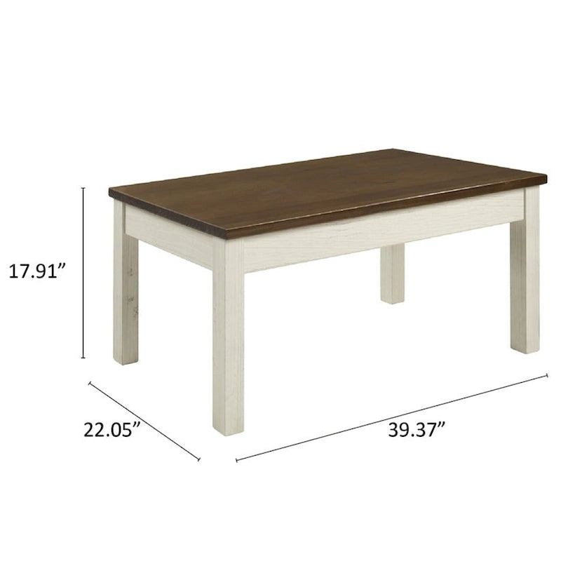 Mesa de centro de madera blanca decapada