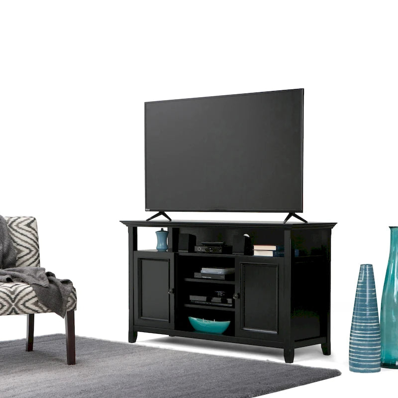 Mueble de TV transicional de madera maciza de 54 pulgadas de ancho - 54 An. x 18.9 Prof. x 31.9 Al.