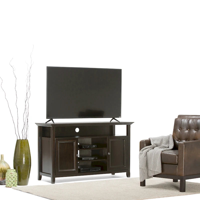 Mueble de TV transicional de madera maciza de 54 pulgadas de ancho - 54 An. x 18.9 Prof. x 31.9 Al.