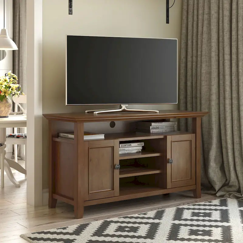 Mueble de TV transicional de madera maciza de 54 pulgadas de ancho - 54 An. x 18.9 Prof. x 31.9 Al.