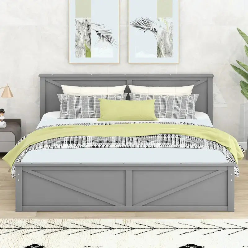 Cama con plataforma de madera tamaño King