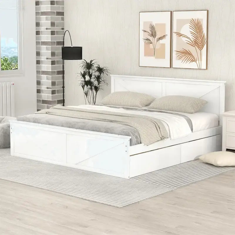 Cama con plataforma de madera tamaño King