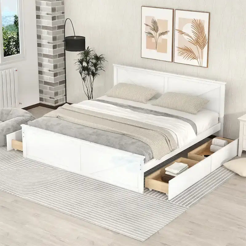 Cama con plataforma de madera tamaño King