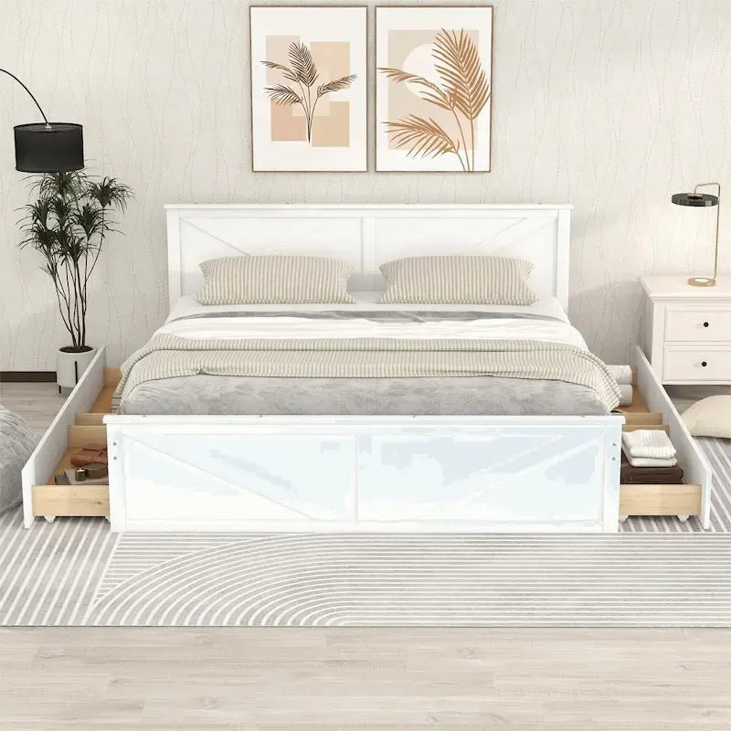 Cama con plataforma de madera tamaño King