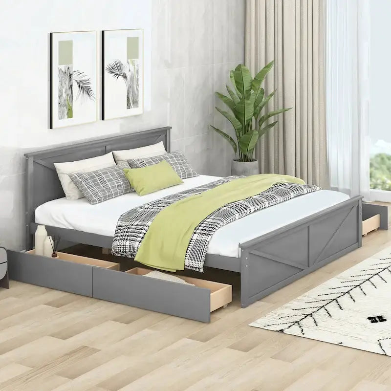 Cama con plataforma de madera tamaño King