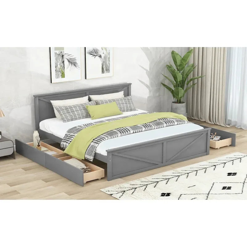 Cama con plataforma de madera tamaño King