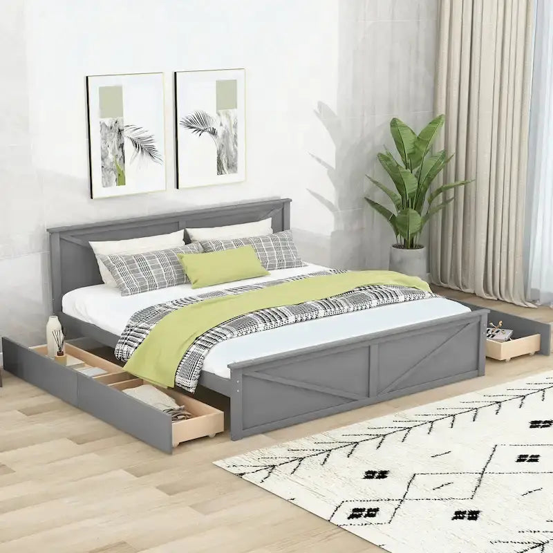 Cama con plataforma de madera tamaño King