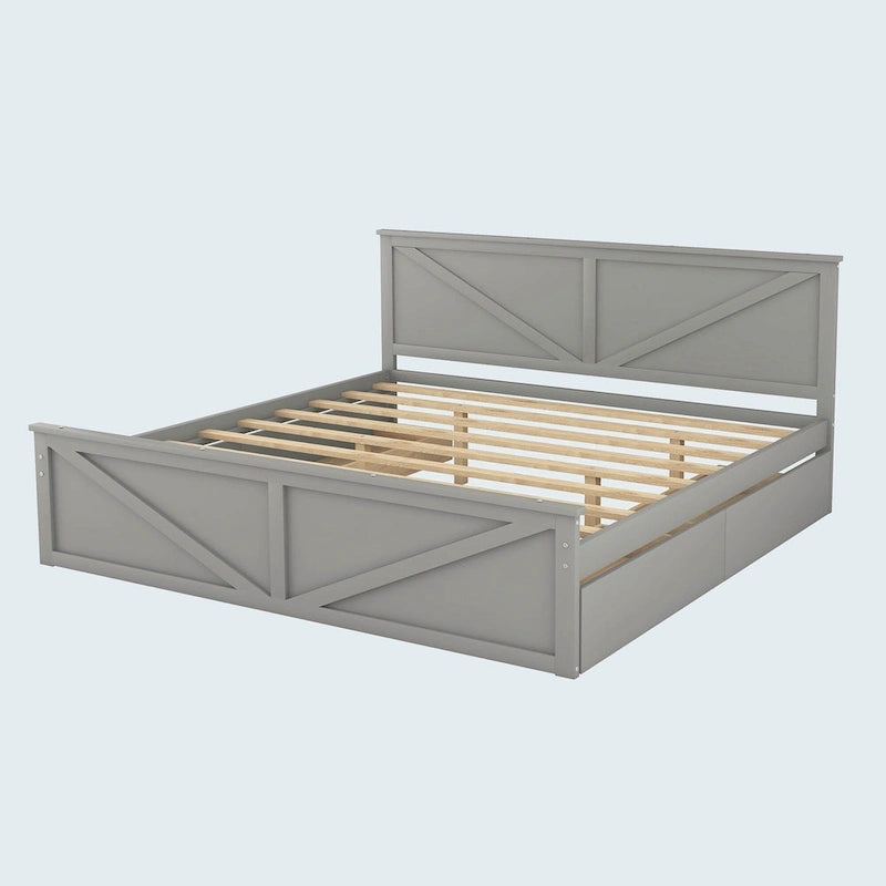 Cama con plataforma de madera tamaño King