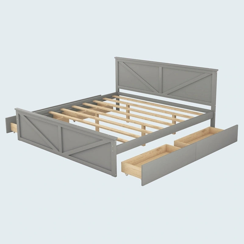 Cama con plataforma de madera tamaño King