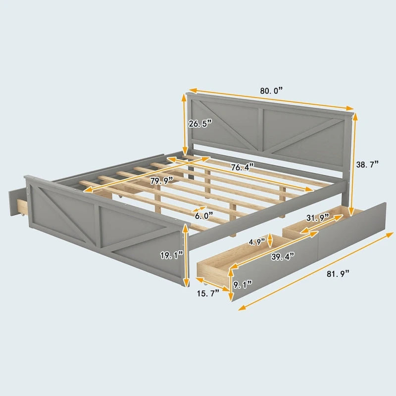 Cama con plataforma de madera tamaño King