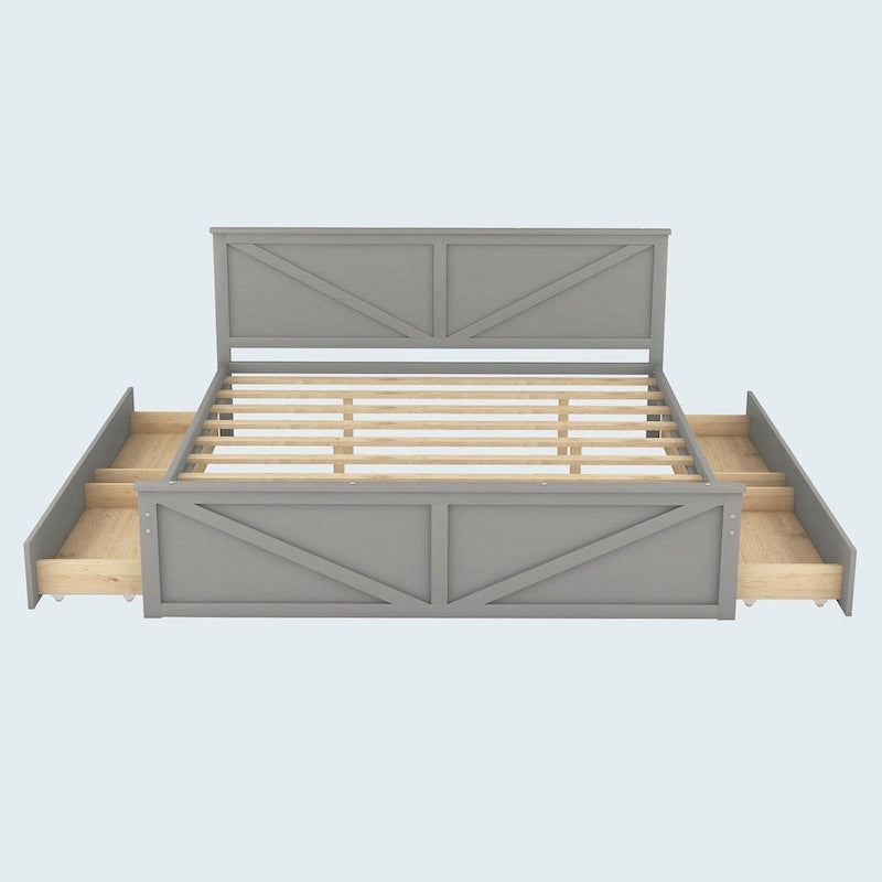 Cama con plataforma de madera tamaño King