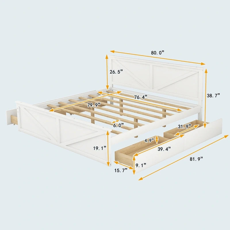 Cama con plataforma de madera tamaño King