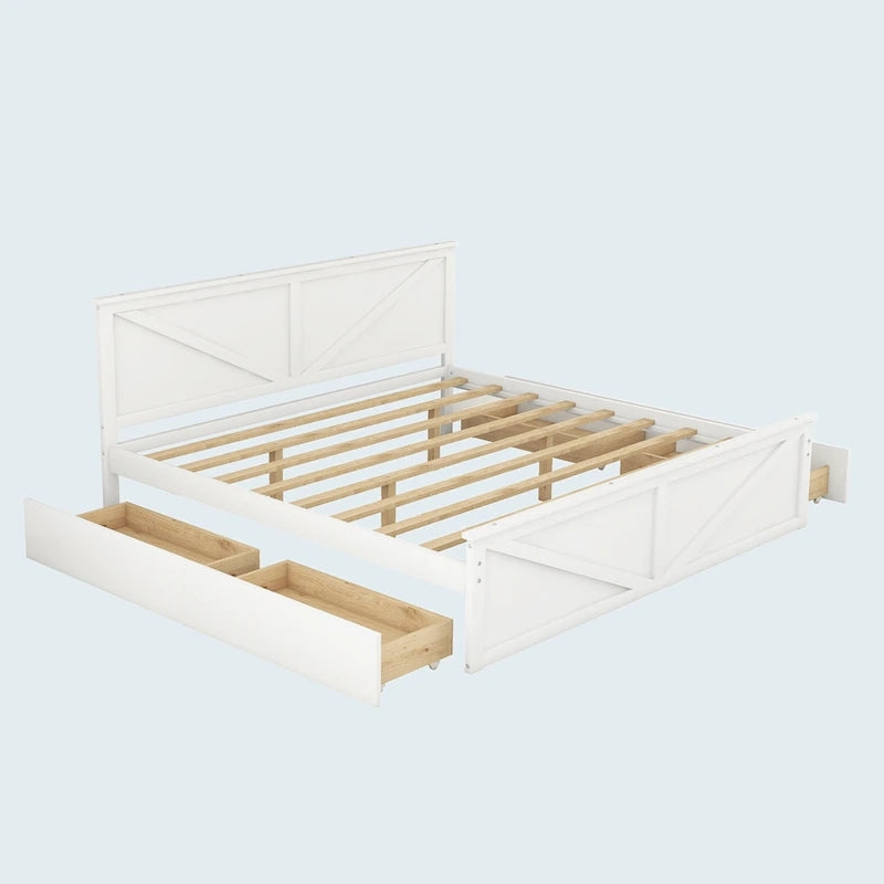 Cama con plataforma de madera tamaño King