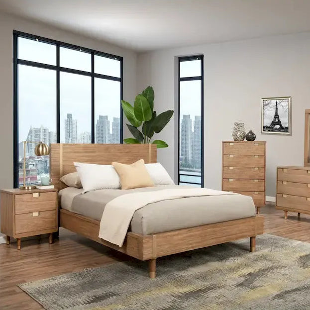 Alpine Furniture Easton Wood Platform Bed in Sand (Beige)