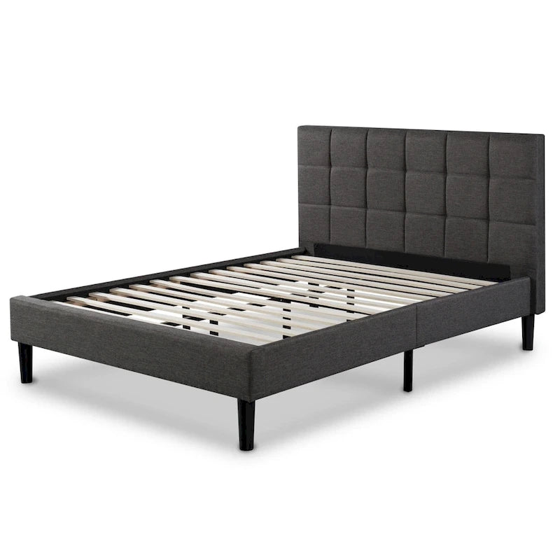Base de cama tipo plataforma King, cosida en cuadrado gris