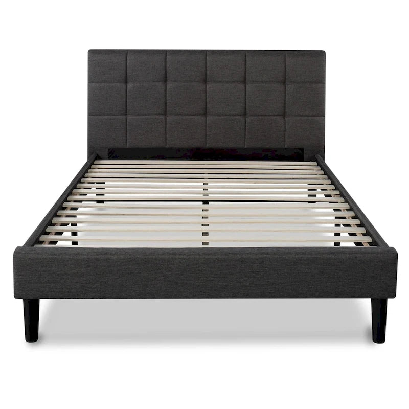 Base de cama tipo plataforma King, cosida en cuadrado gris