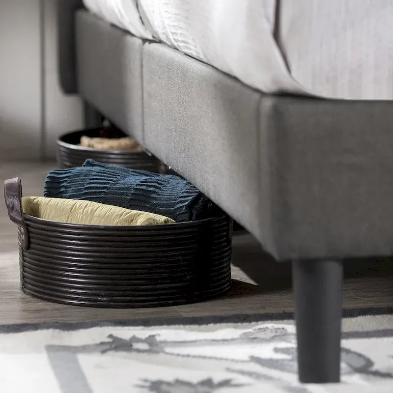 Base de cama tipo plataforma King, cosida en cuadrado gris